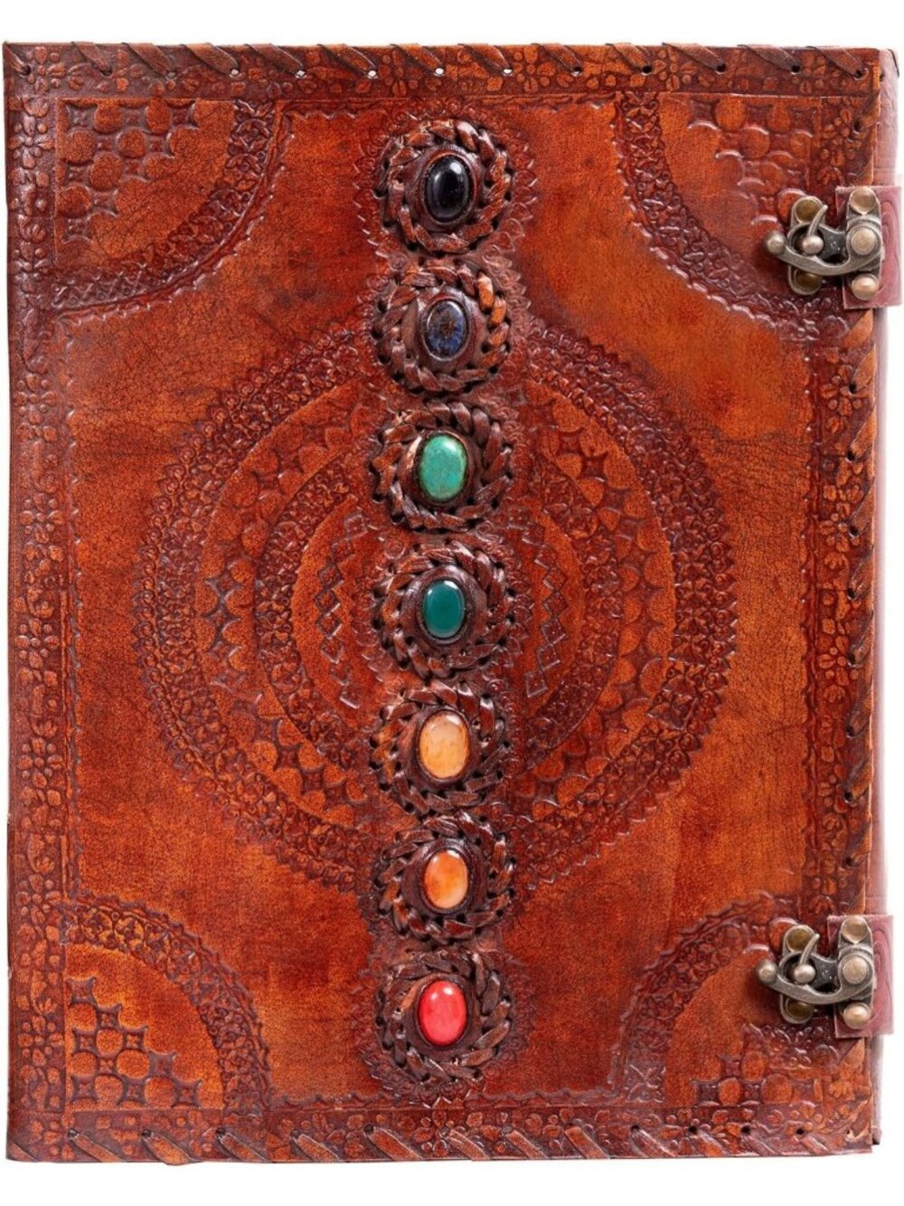 Large Leather Bound Journal - Unlined 13"x10" Diary with 7-Stone Design